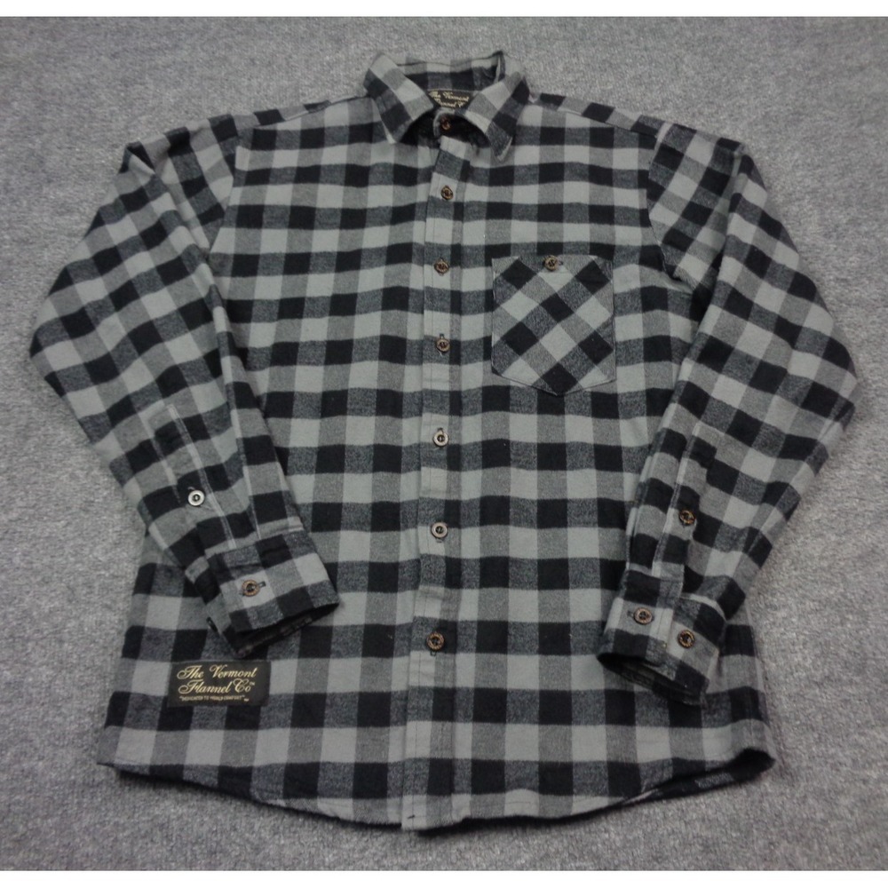 The Vermont Flannel Co Flannel Shirt Mens‎ Small Black Gray Plaid Button Up USA